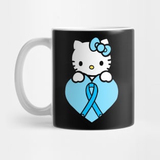 Cartoon cat awareness ribbon (light blue) Mug